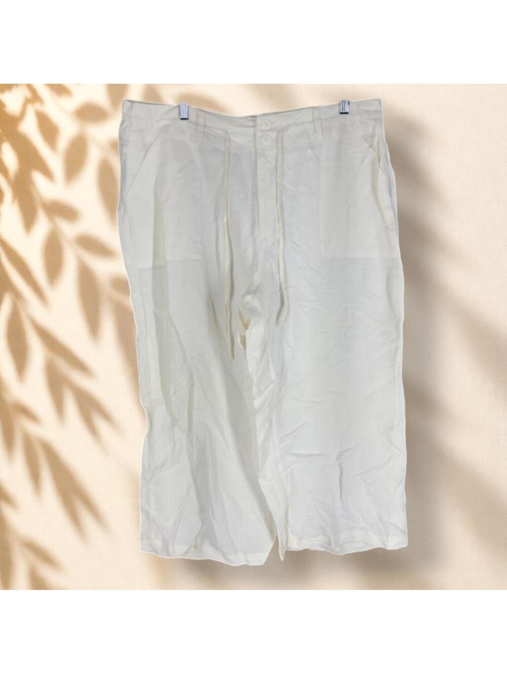 Sherry Taylor Cropped Pants Women 1X Plus White High Rise Drawstring Pockets